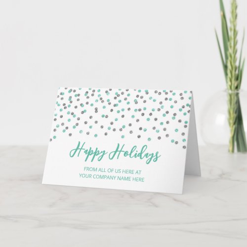 Teal Silver Glitter Confetti Corporate Christmas Holiday Card