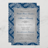 Teal, Silver Glitter Damask Bridal Shower Invite (Front/Back)