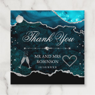 Teal & Silver Glitter Marble Agate Wedding Favor Tags