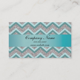 Teal Silver Glitter Zigzag Pocket 2019 Calendar Business Card