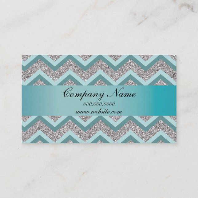 Teal Silver Glitter Zigzag Pocket 2019 Calendar Business Card (Front)