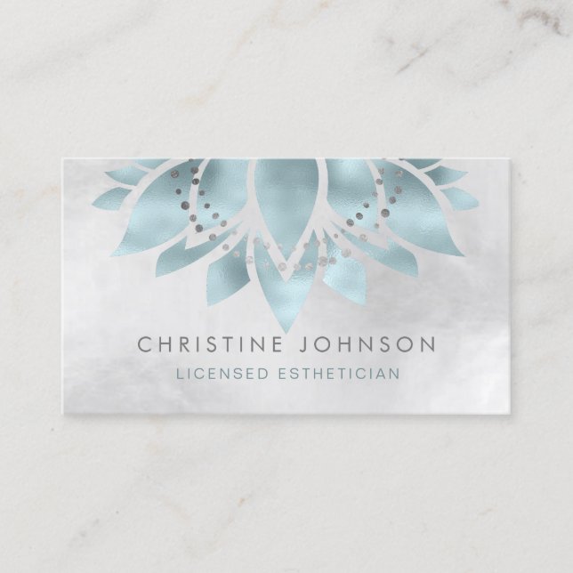 teal silver lotus business card (Front)