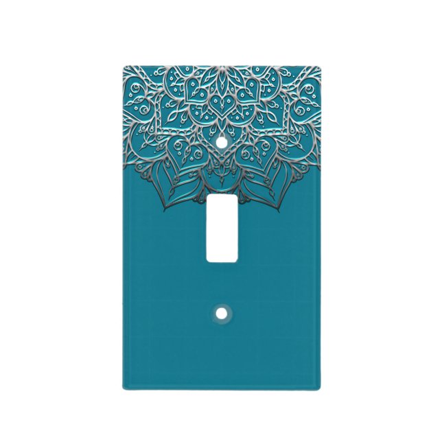 Teal & Silver Mandala Elegant Minimal Moroccan Light Switch Cover (Front)