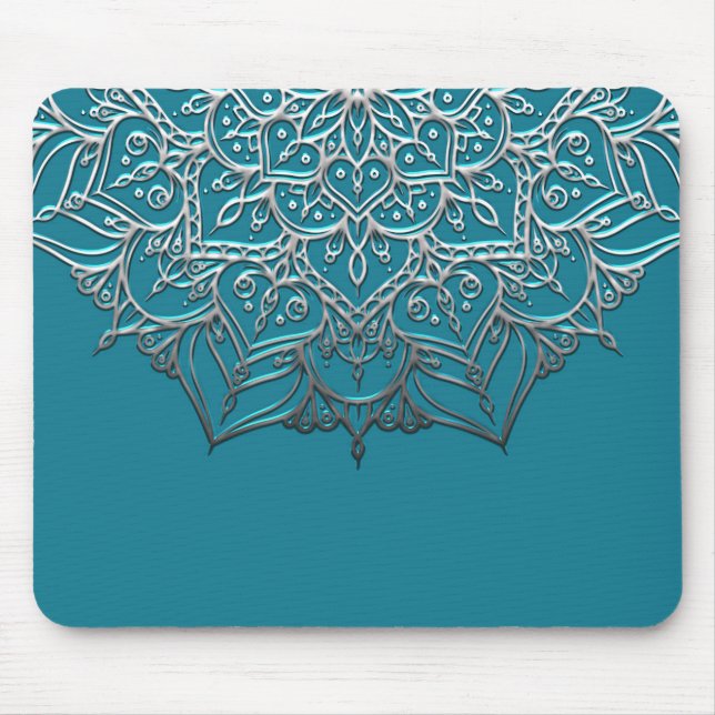 Teal & Silver Mandala Elegant Minimal Moroccan Mouse Pad (Front)