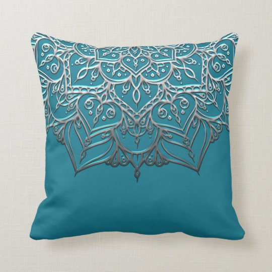 Teal & Silver Mandala Elegant Minimal Moroccan Throw