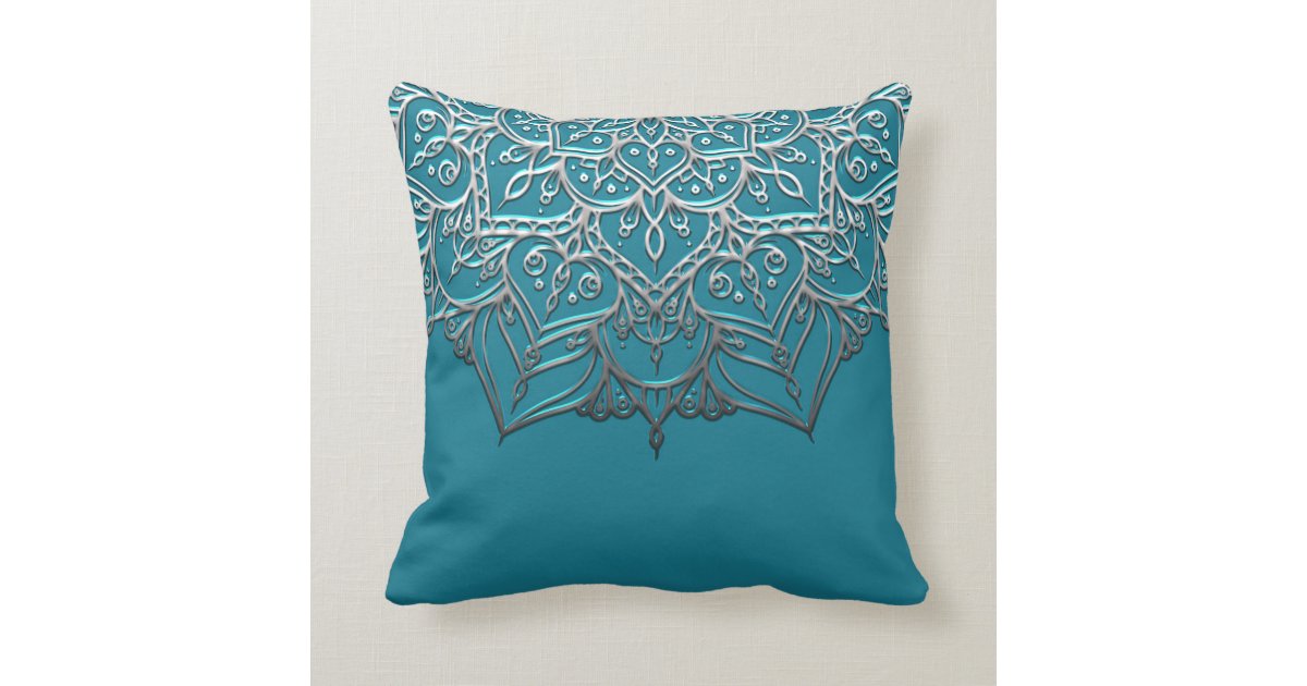 Teal & Silver Mandala Elegant Minimal Moroccan Throw