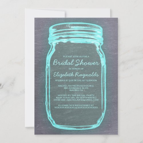 Teal &amp; Silver Mason Jar Bridal Shower Invitations