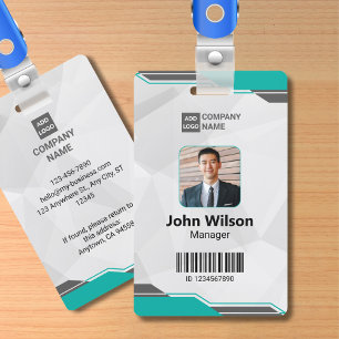 Teal & Silver Modern ID with Photo & Barcode Badge