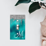 Teal Silver Monogram Glitter Drips Pretty Girly Light Switch Cover<br><div class="desc">This design is a photo and not made with any actual glitter or sequins. It may be personalized in the area provided by changing the photo and/or text. Or it can be customized by clicking Personalize this Template and then choosing the click to customize further option and delete or change...</div>