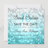 Teal Silver Ombre Sweet 16 Birthday Glitter Lights Invitation (Front)