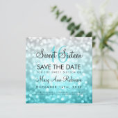 Teal Silver Ombre Sweet 16 Birthday Glitter Lights Invitation (Standing Front)