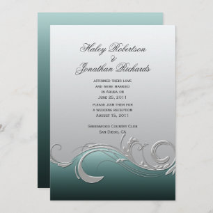 Teal Silver Ornate Swirls Post Wedding Invitation