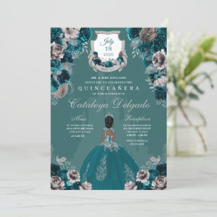 Teal & Silver Princess Castle Quinceañera Invitation