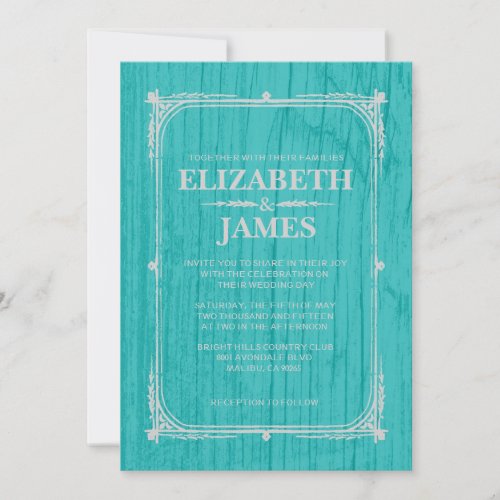 Teal &amp; Silver Rustic Barn Wood Wedding Invitations