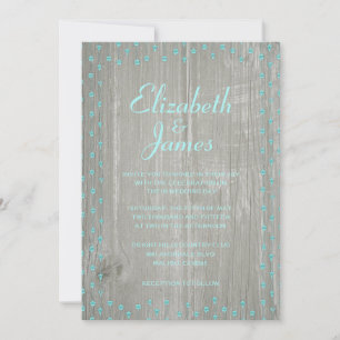 Teal & Silver Rustic Barn Wood Wedding Invitations