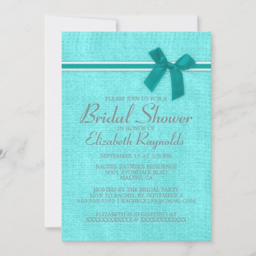 Teal Silver Rustic Burlap Bridal Shower Invitation