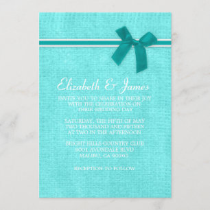Teal & Silver Rustic Burlap Wedding Invitations