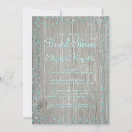 Teal Silver Rustic Country Bridal Shower Invites