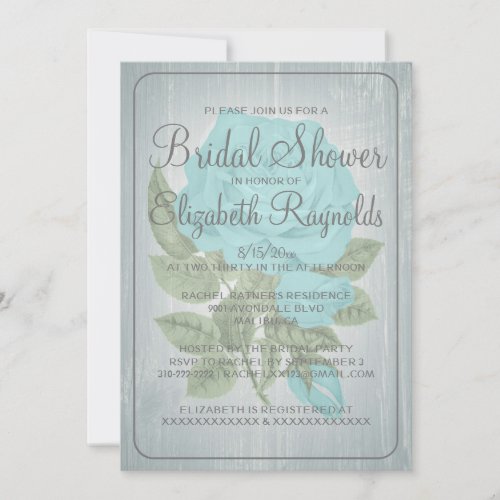 Teal Silver Rustic Floral Bridal Shower Invitation