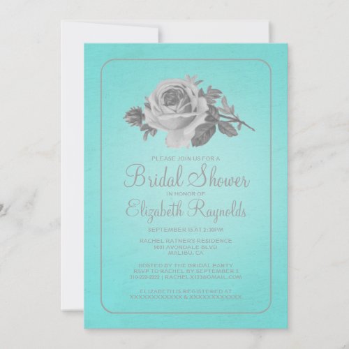 Teal Silver Rustic Floral Bridal Shower Invitation