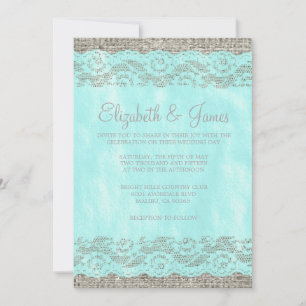 Teal & Silver Rustic Lace Wedding Invitations