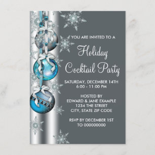 Teal Silver Snowflake Ornament Christmas Party Invitation