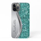 Teal Silver Sparkle Glam Bling Personalized Metal