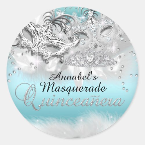 Teal Silver Sparkle Masquerade Quinceanera Sticker