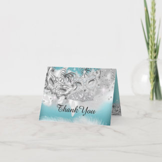Teal & Silver Sparkle Masquerade Thank You Card