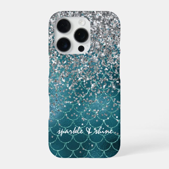 Teal Silver Sparkle Mermaid personalized iPhone Case (Back)