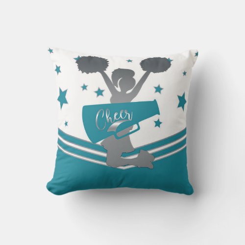 Teal  Silver Stars Cheer Cheer_leading Girls Throw Pillow
