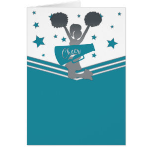 Teal Silver Stars Cheer-leading Thank You Cards