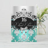 Teal Silver Sweet 16 Sparkle Tiara Birthday Invite (Standing Front)