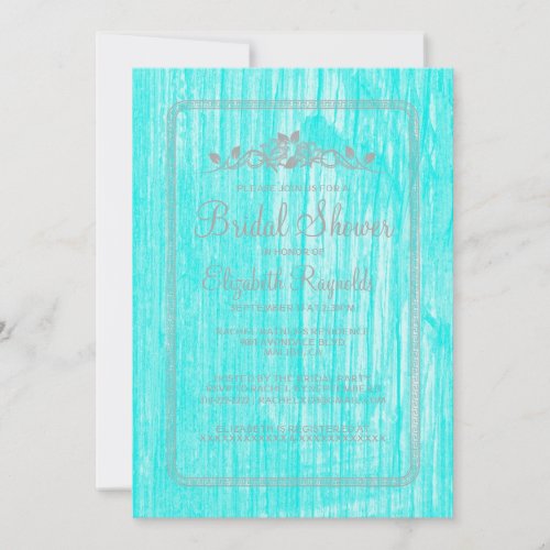 Teal Silver Vintage Barn Wood Bridal Shower Invite