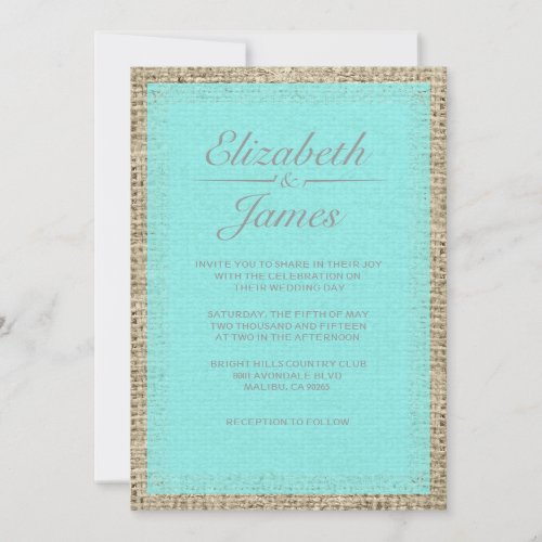 Teal &amp; Silver Vintage Burlap Wedding Invitations