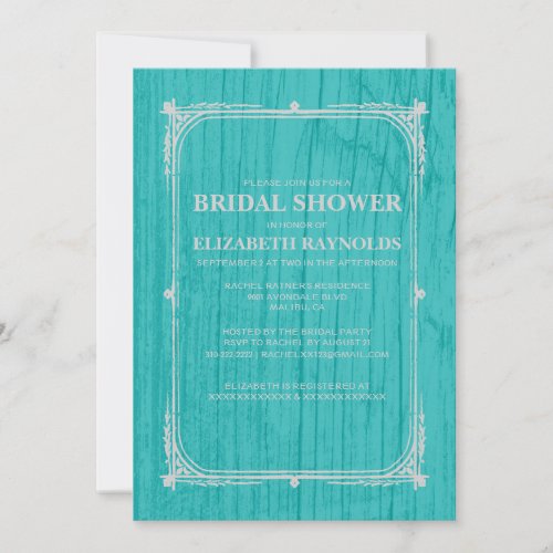 Teal Silver Western Barn Wood Bridal Shower Invite