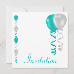 Teal Silver White Balloons Special Event Invitation