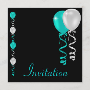 Teal Silver White Black Balloons Special Event Invitation