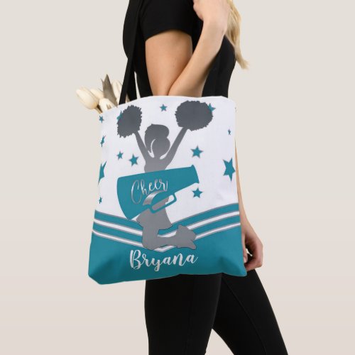 Teal Silver White Stars Cheer Cheer_leading Tote Bag