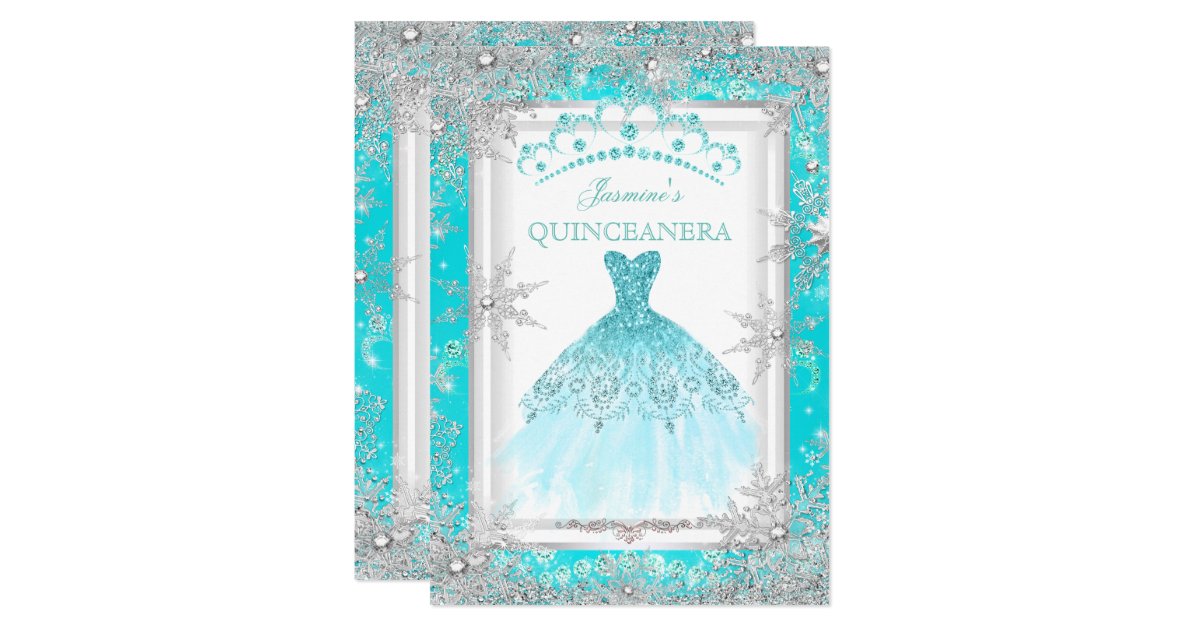 Teal Silver Winter Wonderland Quinceanera Party Invitation Zazzle Com