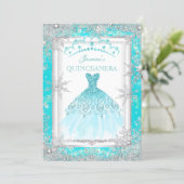 Teal Silver Winter Wonderland Quinceanera Party Invitation (Standing Front)