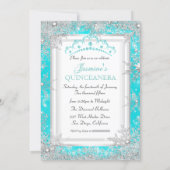 Teal Silver Winter Wonderland Quinceanera Party Invitation (Back)