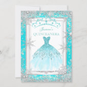 Teal Silver Winter Wonderland Quinceanera Party Invitation (Front)