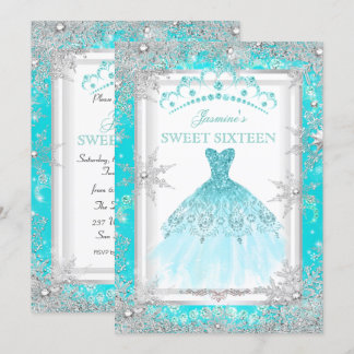 Teal Silver Winter Wonderland Sweet 16 Party Invitation