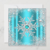Teal Silver Winter Wonderland Sweet 16 Snowflake Invitation (Back)