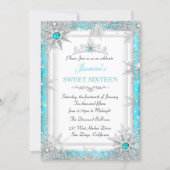 Teal Silver Winter Wonderland Sweet 16 Snowflake Invitation (Front)