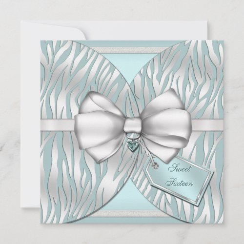 Teal Silver Zebra Invite Ribbon  Jeweled Bow