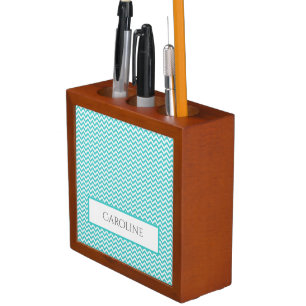Teal Simple Chevron Personalized Desk Organizer