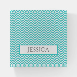 Teal Simple Chevron Personalized Paperweight