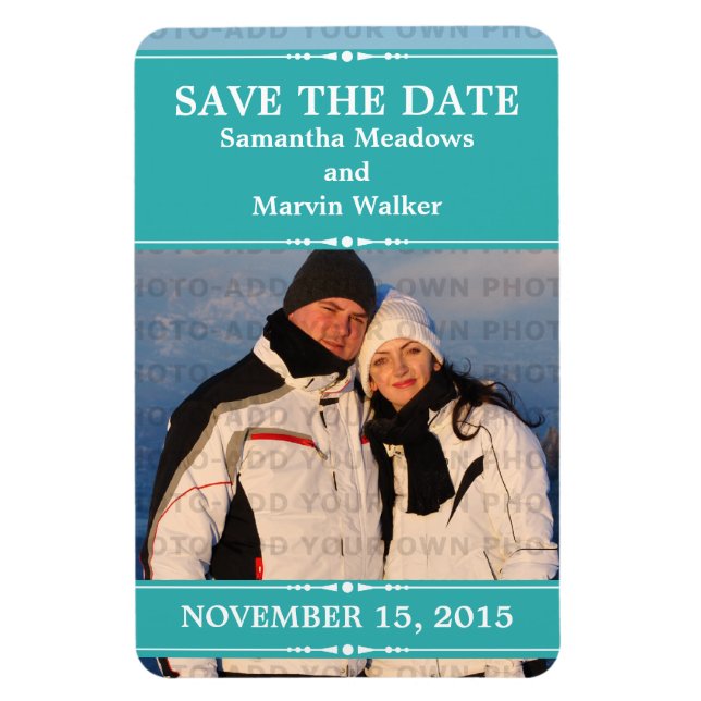 Teal Simple Chic Photo Save the Date Magnet (Vertical)